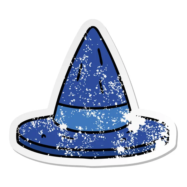 Nödställda klistermärke cartoon doodle av häxor hatt — Stock vektor