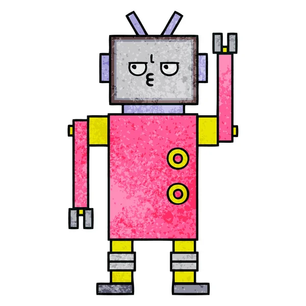 Retro Grunge Textuur Cartoon Van Een Robot — Stockvector