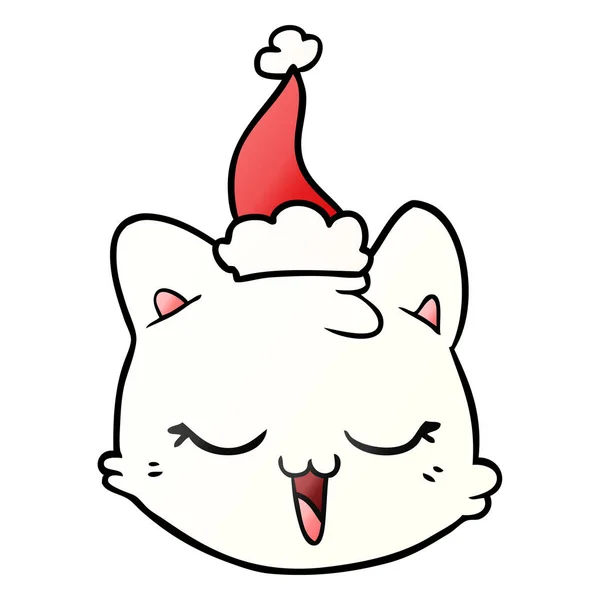 Dessin animé dégradé d'un visage de chat portant un chapeau de Père Noël — Image vectorielle