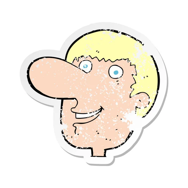 Retro Distressed Sticker Cartoon Happy Male Face — Stock Vector