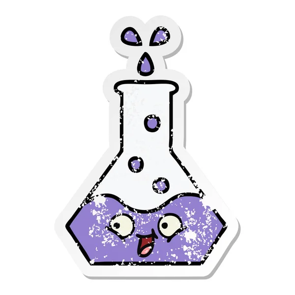 Verontruste Sticker Voor Een Leuke Cartoon Wetenschap Beaker — Stockvector