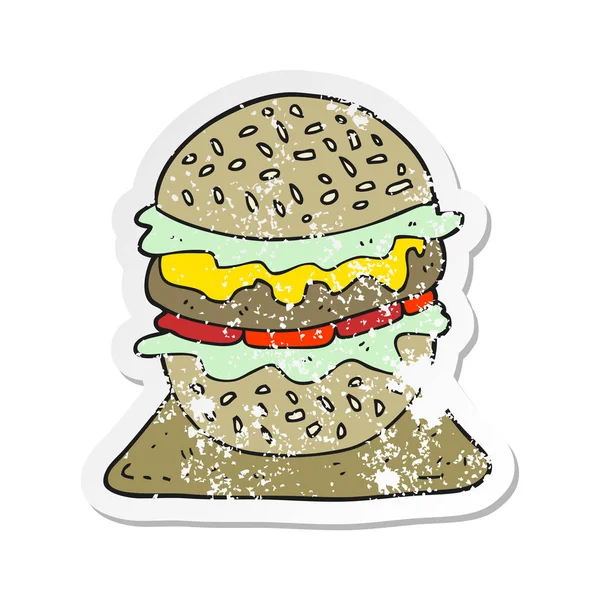 Retro distressed sticker of a cartoon tasty burger — Stock Vector