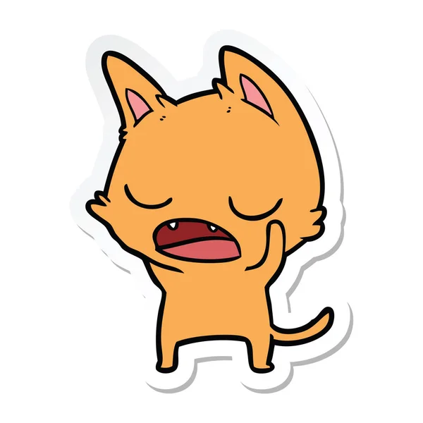 Etiqueta de um desenho animado gato falante — Vetor de Stock