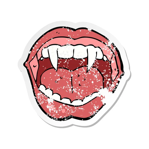 Adesivo angustiado retro de uma boca de vampiro dos desenhos animados — Vetor de Stock