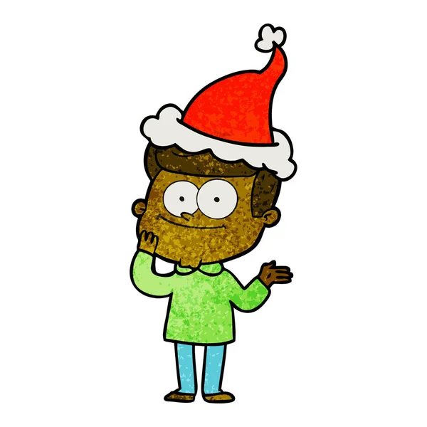 Textured cartoon of a happy man wearing santa hat — Stock Vector
