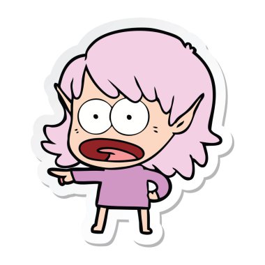 bir çizgi film şok elf Girl etiketi