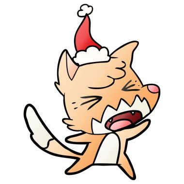 Noel Baba şapkası giyen bir Fox öfkeli degrade çizgi film