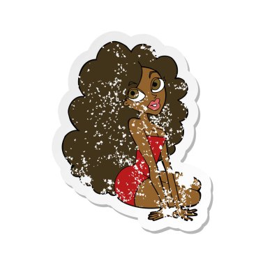 bir çizgi film güzel kadının Retro sıkıntılı etiket