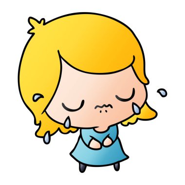 şirin kawaii kız serbest el çekilmiş degrade çizgi film