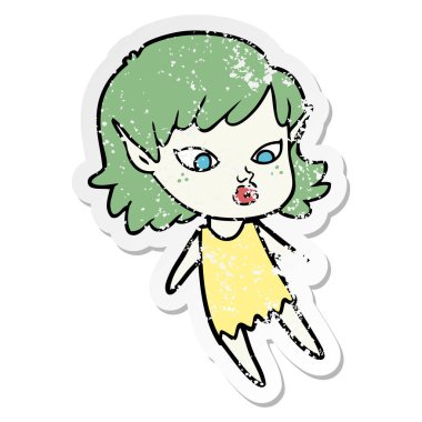 bir güzel karikatür elf kızın sıkıntılı etiket