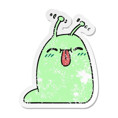 serbest el çekilmiş sıkıntılı etiket karikatür mutlu kawaii slug