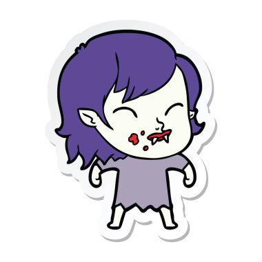 etiket bir karikatür vampir kızın kanlı yanak