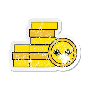 sevimli çizgi sıkıntılı etiket paralar