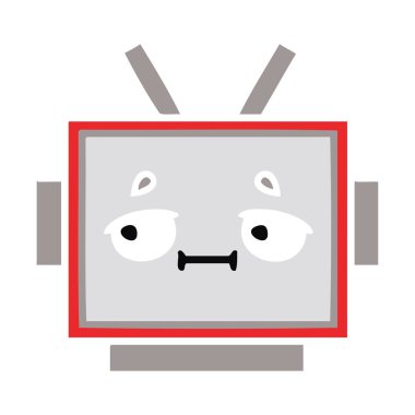düz renk retro karikatür robot baş