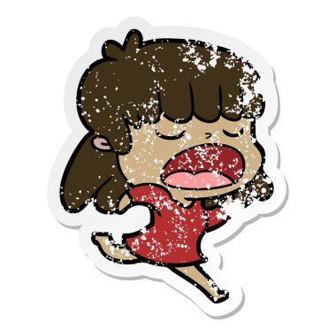 yüksek sesle konuşuyor karikatür kadının sıkıntılı etiket