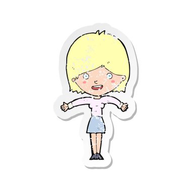 bir çizgi film heyecanlı kadın Retro sıkıntılı etiket