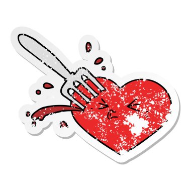 bir karikatür sıkıntılı etiket çatal ile kalp seviyorum