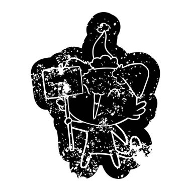 santa şapka işareti tutarak bir köpek mutlu küçük ilginç karikatür sıkıntılı simgesi