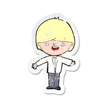 bir karikatür mutlu çocuk ile Retro sıkıntılı etiket açın silah