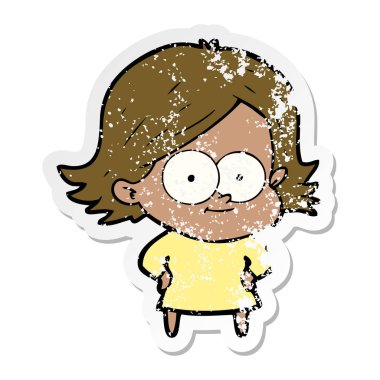 bir mutlu çizgi film kızın sıkıntılı etiket