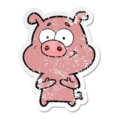 mutlu karikatür domuz bir sıkıntılı etiket