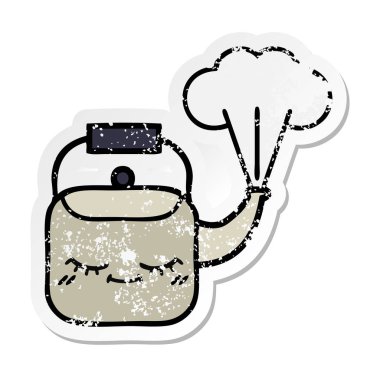 su ısıtıcısı dumanı tüten bir sevimli çizgi sıkıntılı etiket