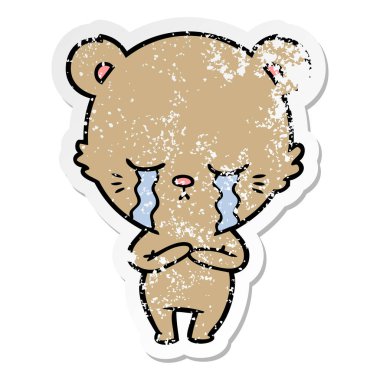 ağlayan bir karikatür ayı sıkıntılı etiket