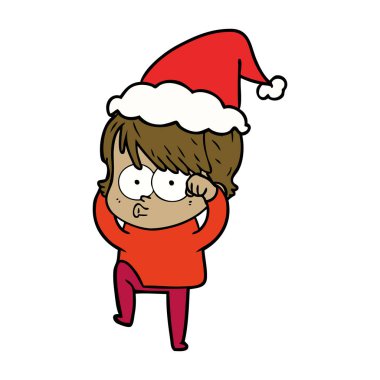 çizim için Noel Baba şapkası giyen bir kadın el çekilmiş