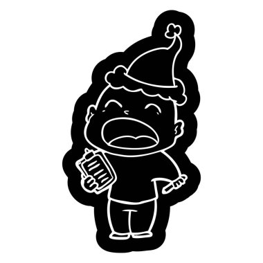 Noel Baba şapkası giyen bir haykırış kel adamın ilginç çizgi film simgesi