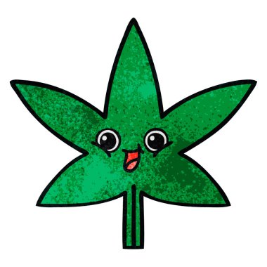 Retro grunge doku karikatür marihuana yaprağı