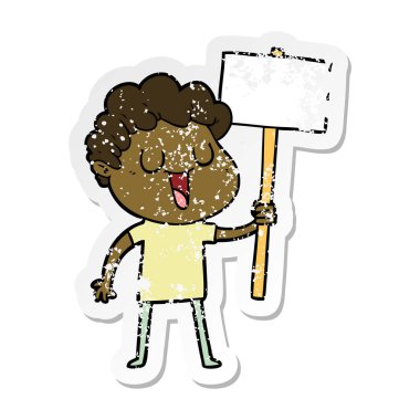 siyah tabelasını ile gülen bir karikatür insanın sıkıntılı etiket