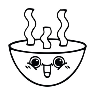 bir kase sıcak çorba çizim karikatür