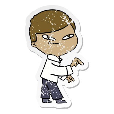 bir çizgi film işaret eden adamın sıkıntılı etiket