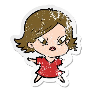 kadın bir karikatür sıkıntılı etiket vurguladı