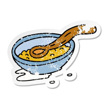 sıkıntılı etiket karikatür doodle bir Mısır gevreği kase