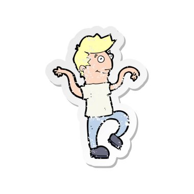 komik dans yapan bir karikatür mutlu erkek Retro sıkıntılı etiket