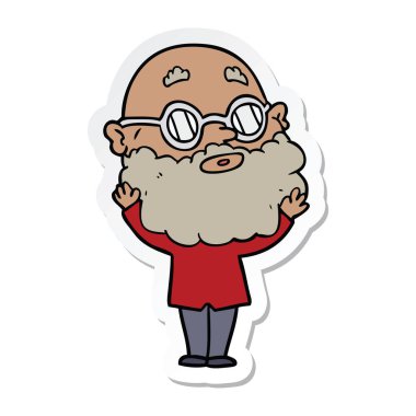 Sakal ve gözlük bir karikatür meraklı adam etiketi