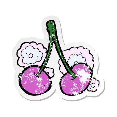 Retro sıkıntılı etiket bir karikatür kiraz