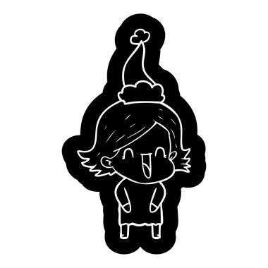 Noel Baba şapkası giyen bir gülen kadın karikatür simgesi