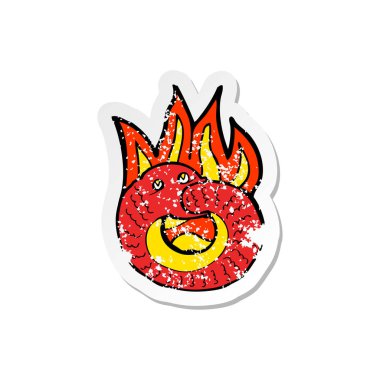 Retro sıkıntılı etiket bir karikatür yılan kendi kuyruğunu yiyor