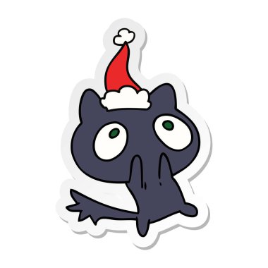 Noel etiket karikatür kawaii kedi el çekilmiş