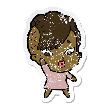 bir çizgi film sürpriz kızın sıkıntılı etiket