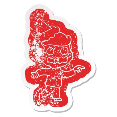 stresli işaretleme giyen Noel Baba şapkası ilginç karikatür sıkıntılı etiket