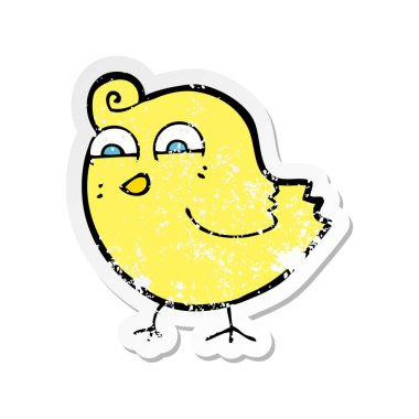 bir karikatür komik kuş Retro sıkıntılı etiket