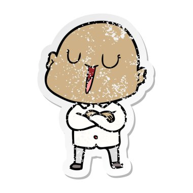 bir mutlu karikatür kel adamın sıkıntılı etiket