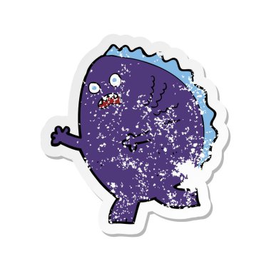 bir karikatür canavar Retro sıkıntılı etiket