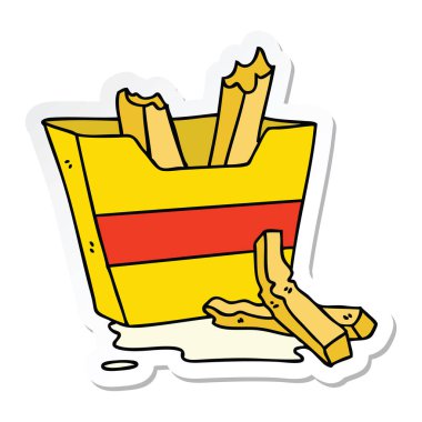 ilginç bir el etiket karikatür patates kızartması çizilmiş