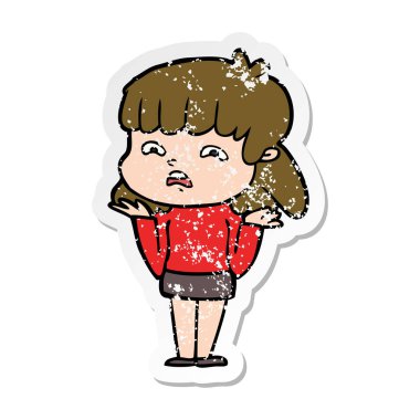 çizgi film endişeli bir kadın sıkıntılı etiket