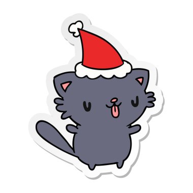 Noel etiket karikatür kawaii kedi el çekilmiş