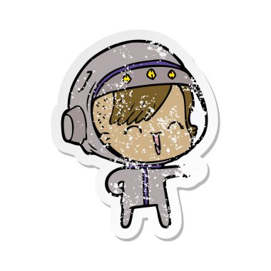 bir mutlu karikatür alan kızın sıkıntılı etiket